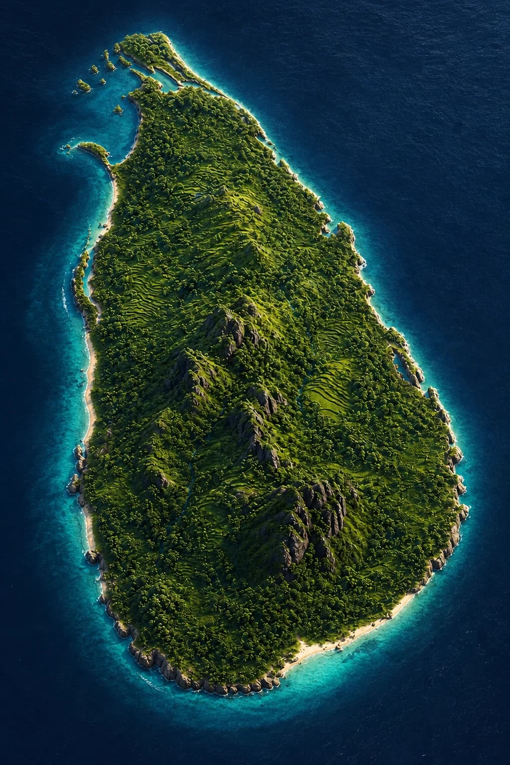 Realistic miniature 3D terrain map of Sri Lanka